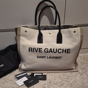 Saint Laurent Rive Gauche Canvas Tote in Black and Cream